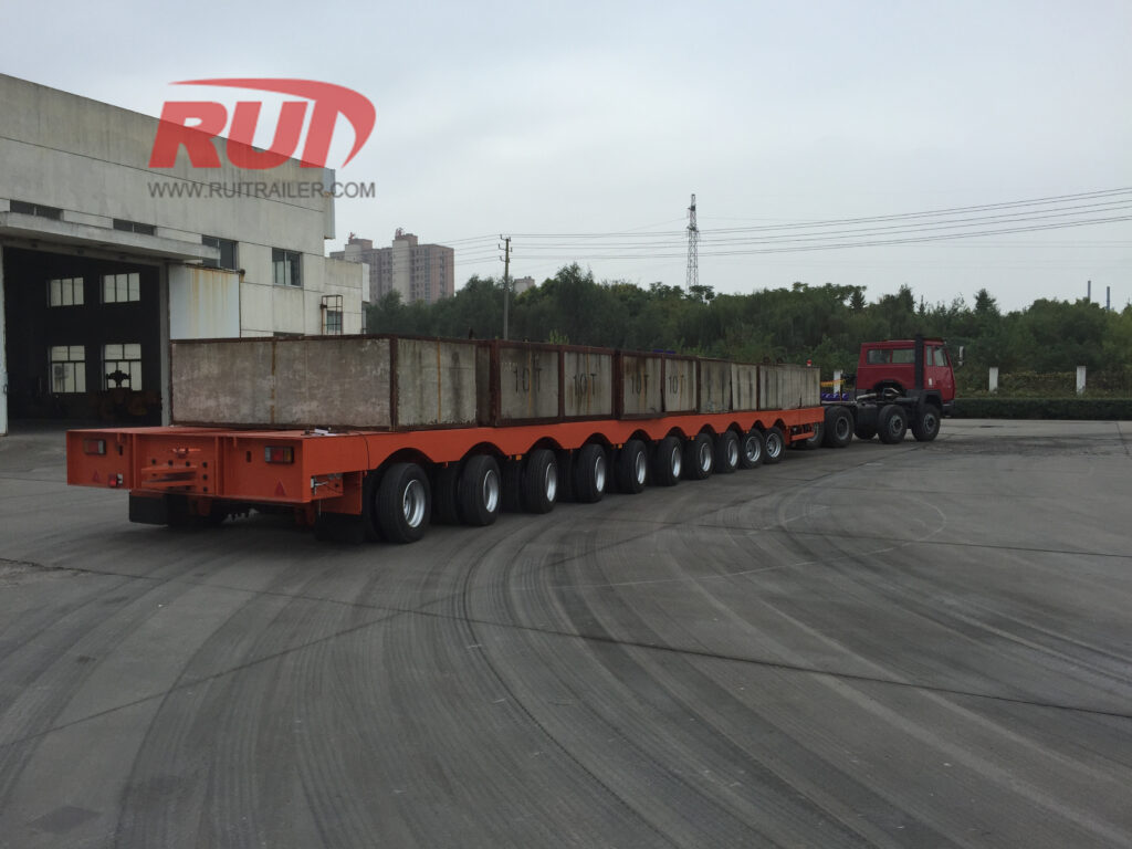 Flatbed trailer transporting goods