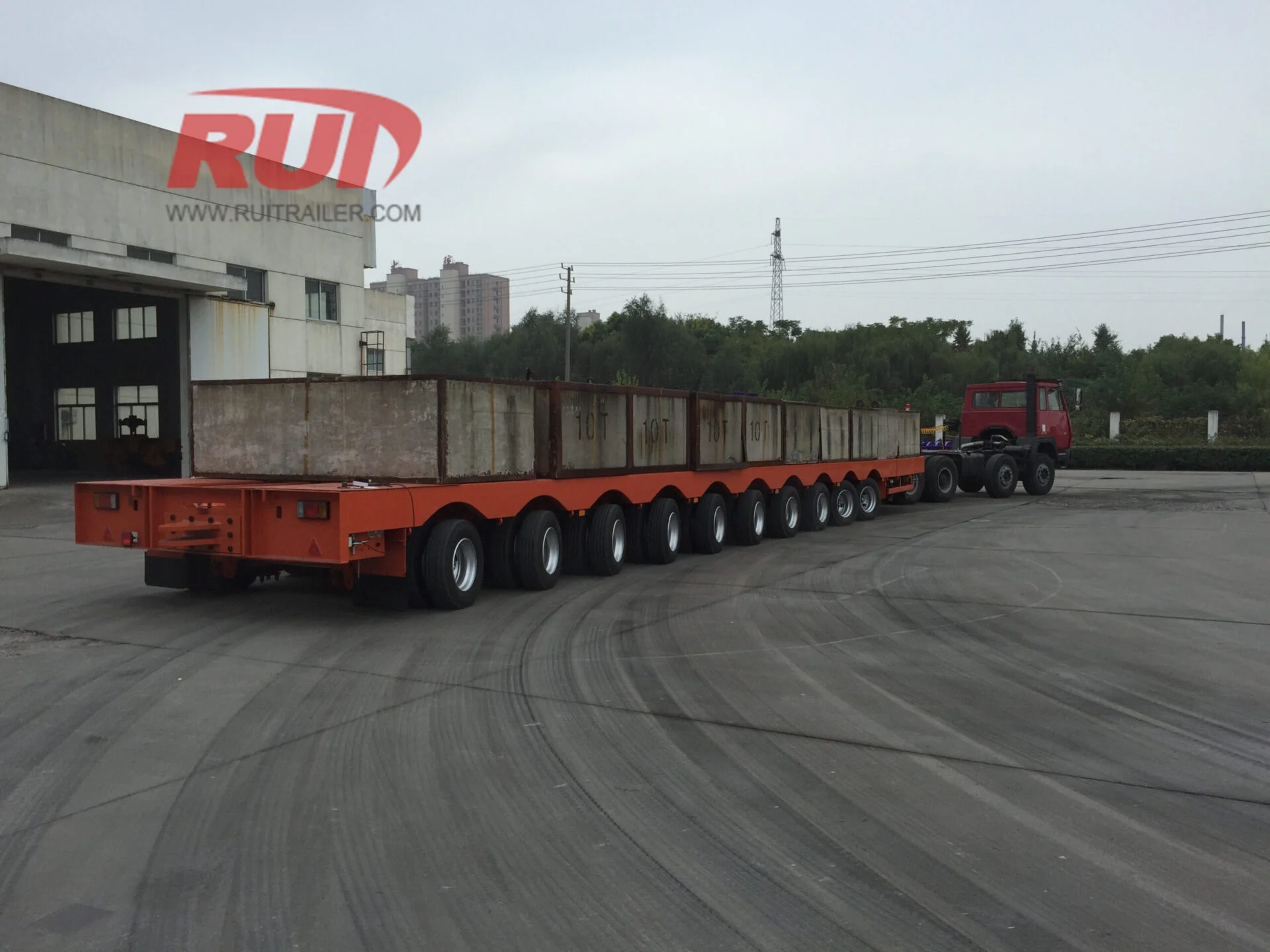 Flatbed trailer transporting goods