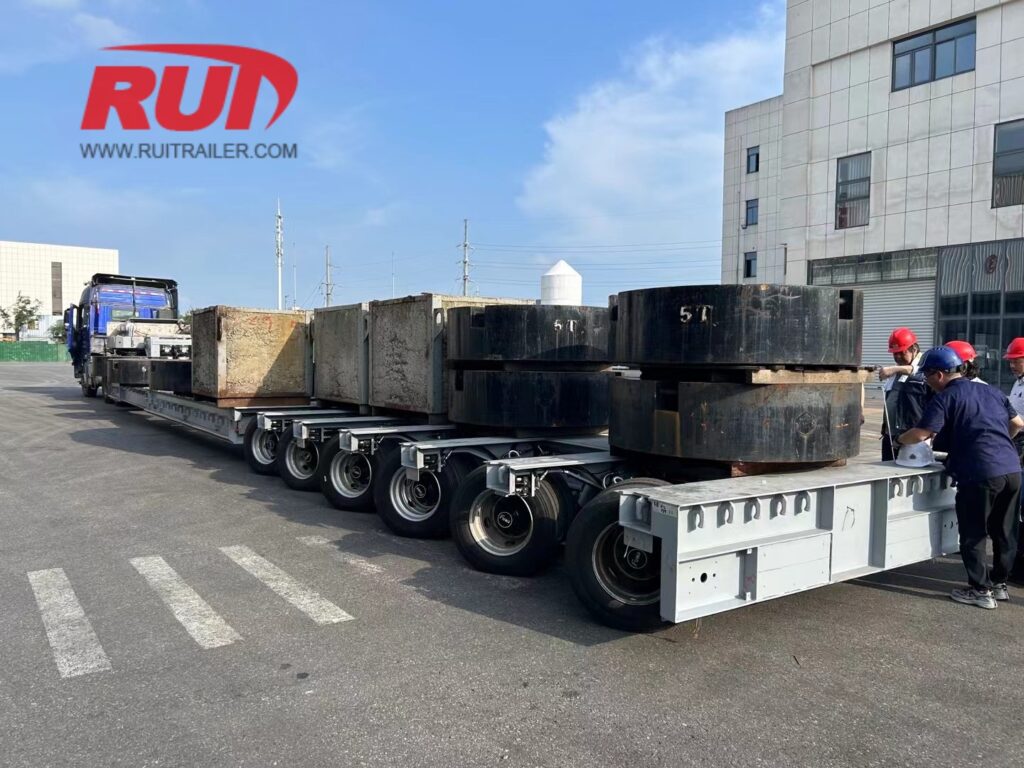 6 axle steerable axle extendable trailer loading test for japan
