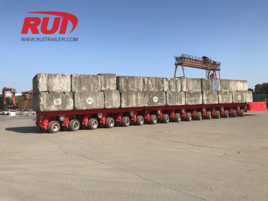 spmts running test on full load at open yard for taiwan
